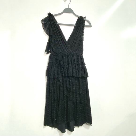 Joie Johnesha Black Swiss Dot Lace V Neck Sleeveless Dress 0 - Picture 1 of 12